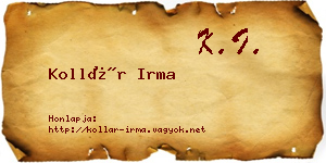 Kollár Irma névjegykártya